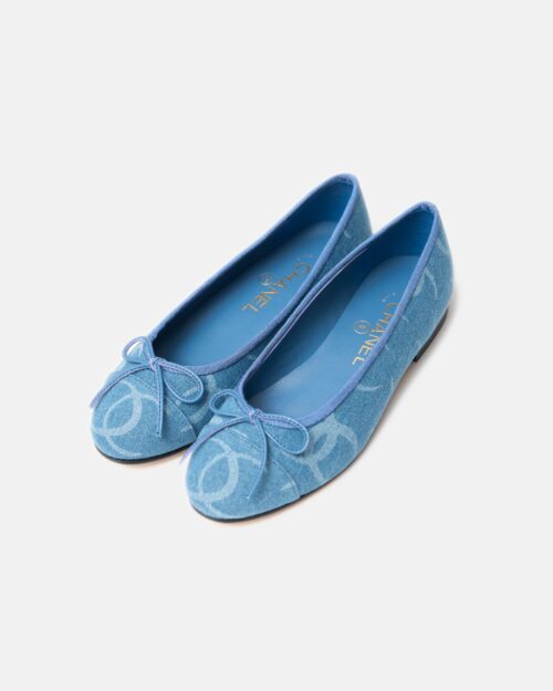 Chanel Printed Denim Blue Ballet Flats