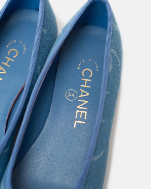 Chanel Printed Denim Blue Ballet Flats