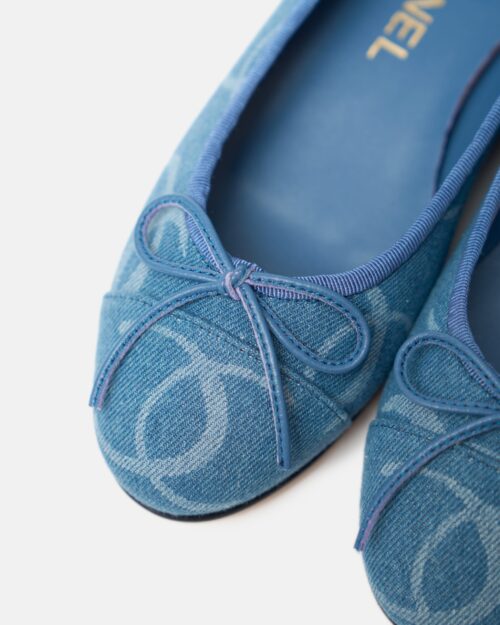 Chanel Printed Denim Blue Ballet Flats