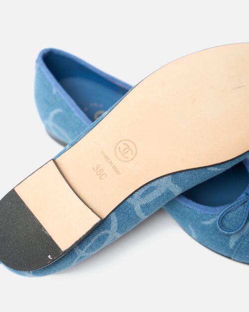 Chanel Printed Denim Blue Ballet Flats