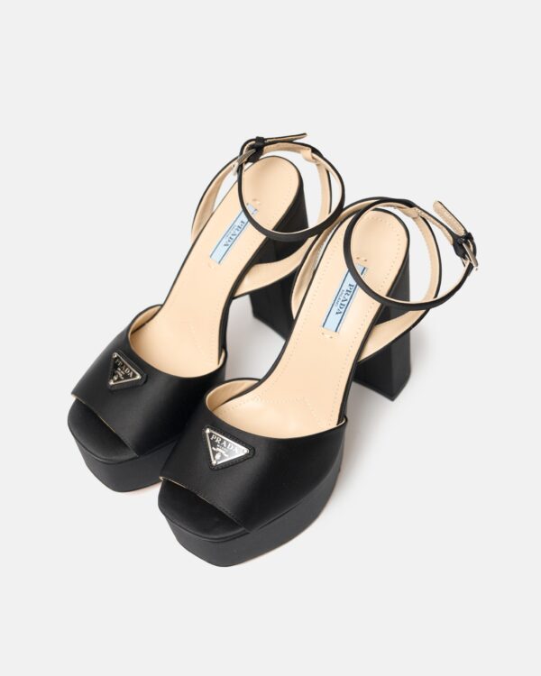 Prada Black High-heeled Satin Platform Sandals