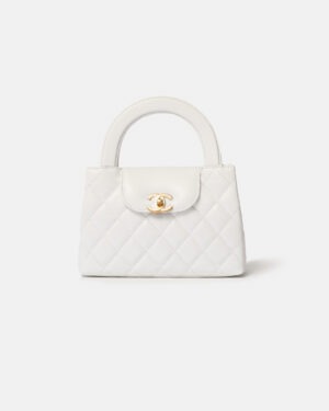 Chanel Mini Shopping White Calfskin Gold-Tone Metal Bag