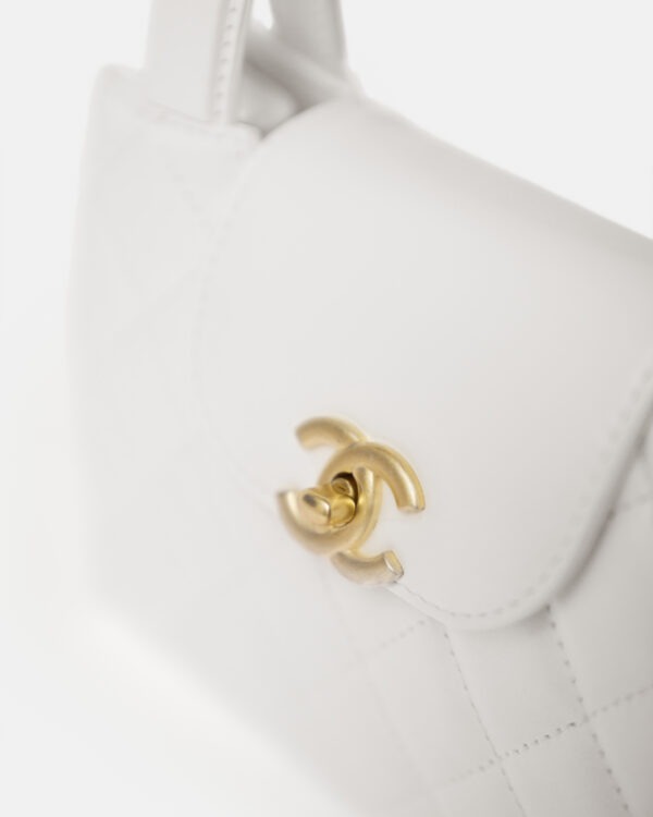 Chanel Mini Shopping White Calfskin Gold-Tone Metal Bag