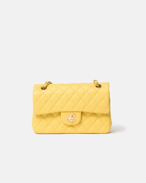 Chanel Classic Double Flap Small Yellow Caviar Gold-Tone Metal