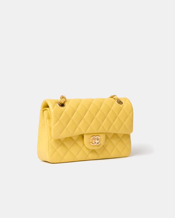 Chanel Classic Double Flap Small Yellow Caviar Gold-Tone Metal