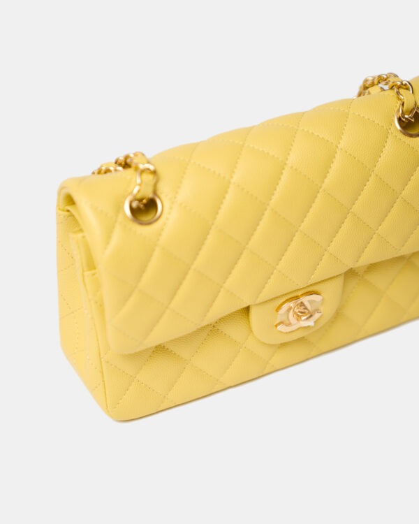 Chanel Classic Double Flap Small Yellow Caviar Gold-Tone Metal