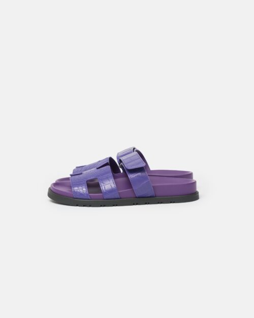 Hermès Chypre Violet Majorette Matte Mississippiensis Alligator Sandals