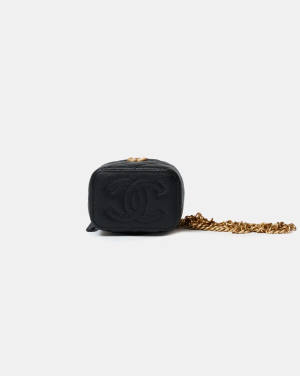 Chanel Mini Sweetheart Vanity Case Black Caviar Aged Gold Hardware