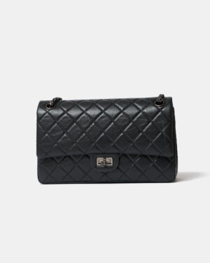 Chanel 2.55 Medium Black Aged Calfskin Black and Silver-Tone Metal