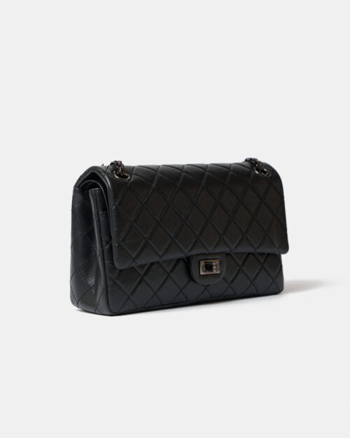 Chanel 2.55 Medium Black Aged Calfskin Black and Silver-Tone Metal