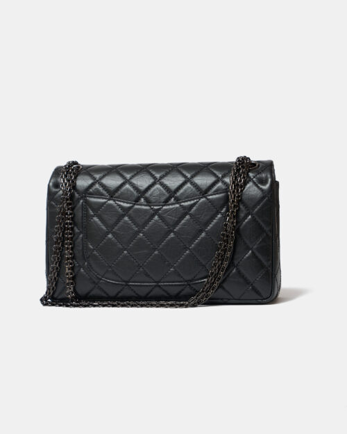 Chanel 2.55 Medium Black Aged Calfskin Black and Silver-Tone Metal