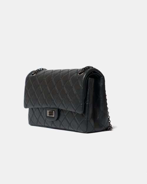 Chanel 2.55 Medium Black Aged Calfskin Black and Silver-Tone Metal