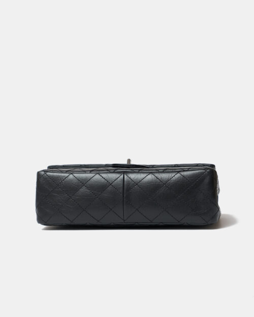 Chanel 2.55 Medium Black Aged Calfskin Black and Silver-Tone Metal