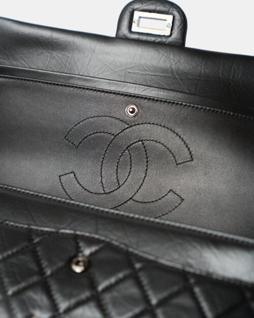 Chanel 2.55 Medium Black Aged Calfskin Black and Silver-Tone Metal