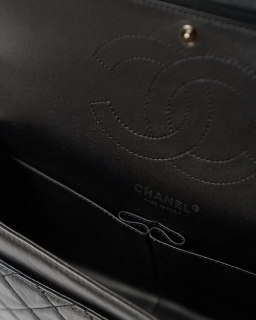 Chanel 2.55 Medium Black Aged Calfskin Black and Silver-Tone Metal