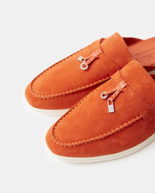 Loro Piana Summer Charms Walk Babouche Orange Loafers